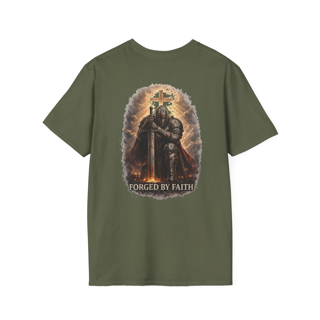 Forged by Faith Knight T‑Shirt — Christian Crusader Armor Design