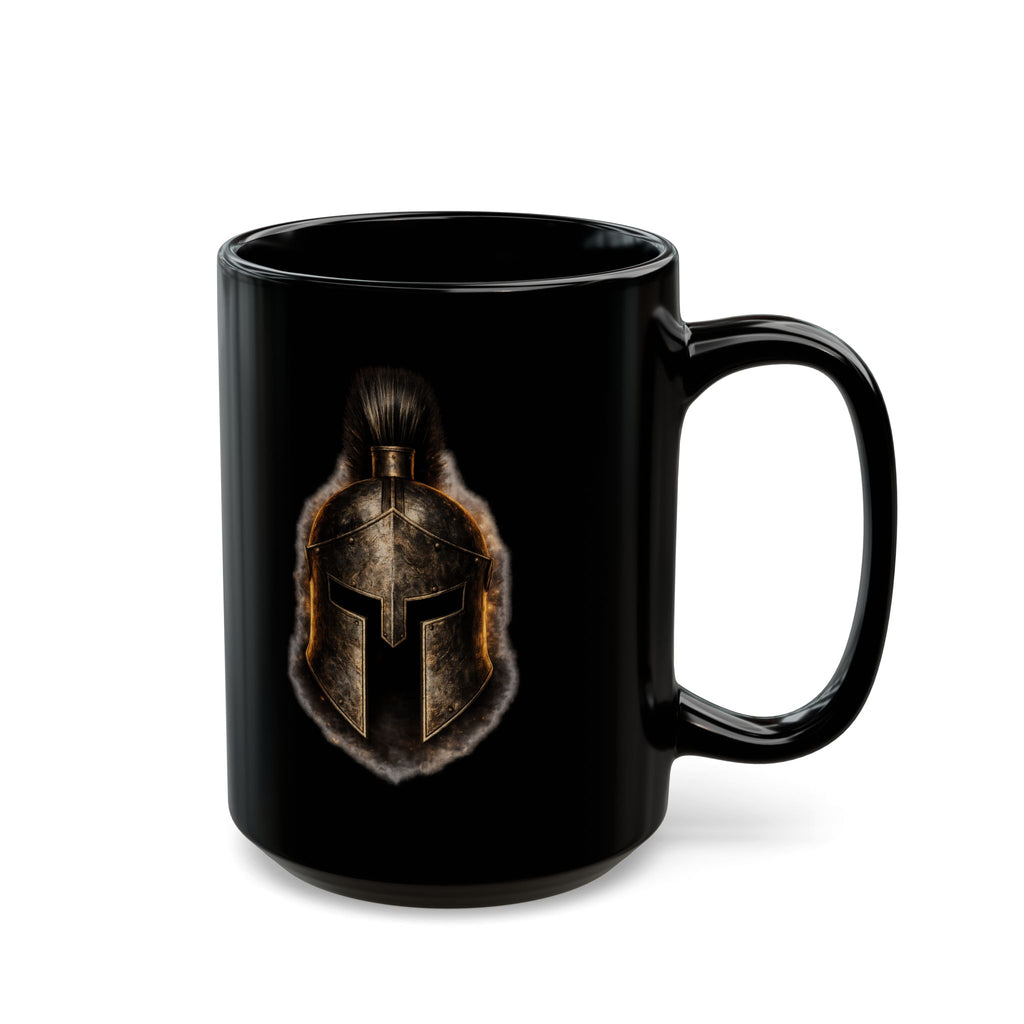 Spartan Helmet Black Mug — Rustic Warrior Coffee Cup (11oz, 15oz)