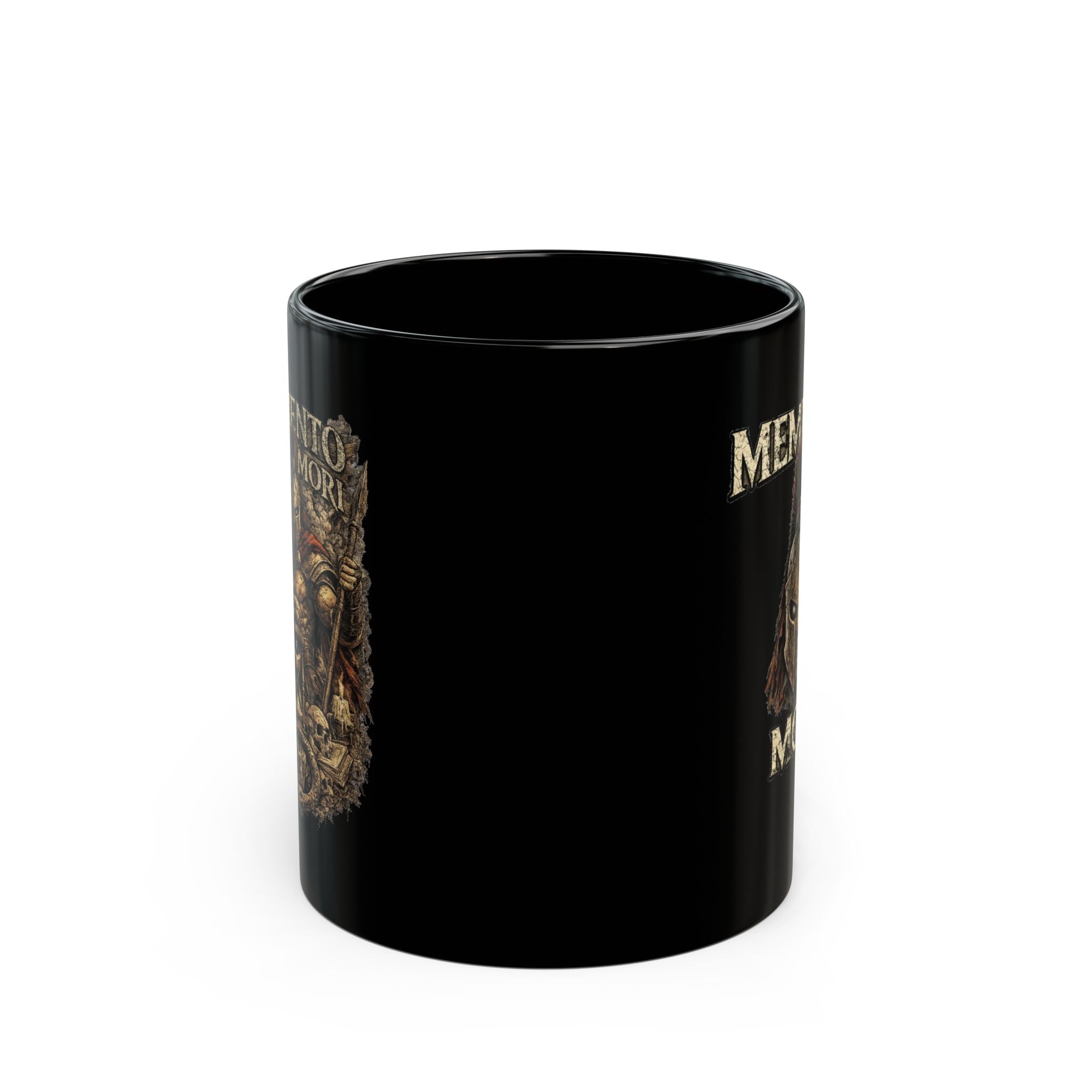 Memento Mori Black Mug — Spartan Helmet Coffee Cup (11oz & 15oz)