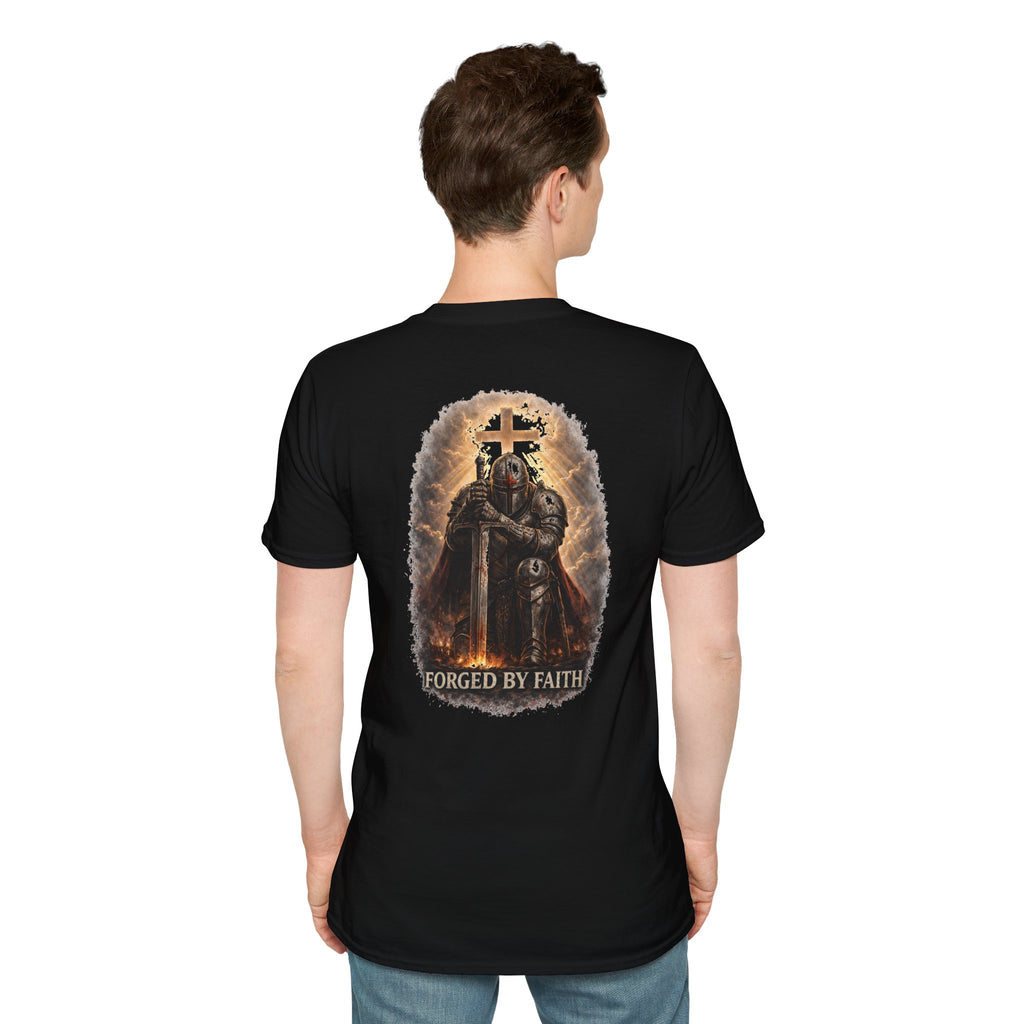 Forged by Faith Knight T‑Shirt — Christian Crusader Armor Design