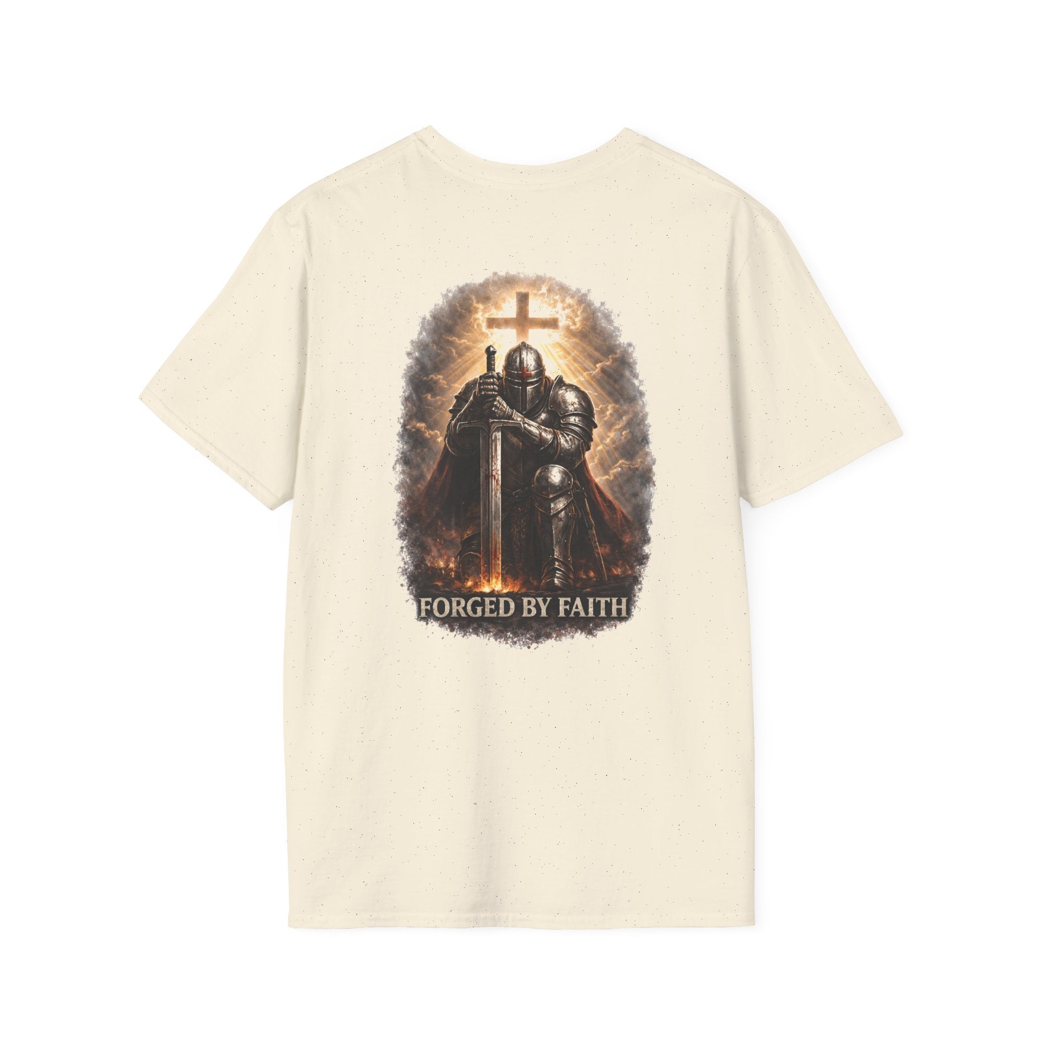 Forged by Faith Knight T‑Shirt — Christian Crusader Armor Design