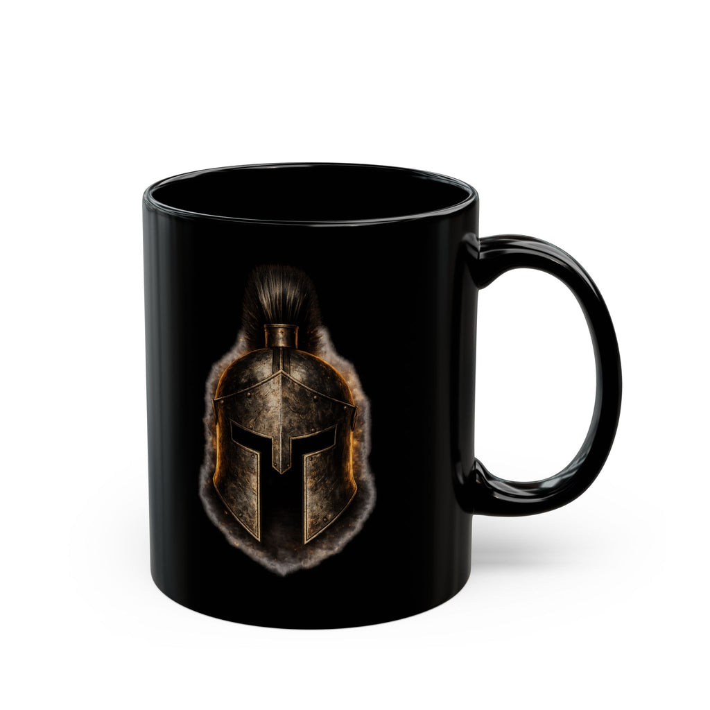Spartan Helmet Black Mug — Rustic Warrior Coffee Cup (11oz, 15oz)