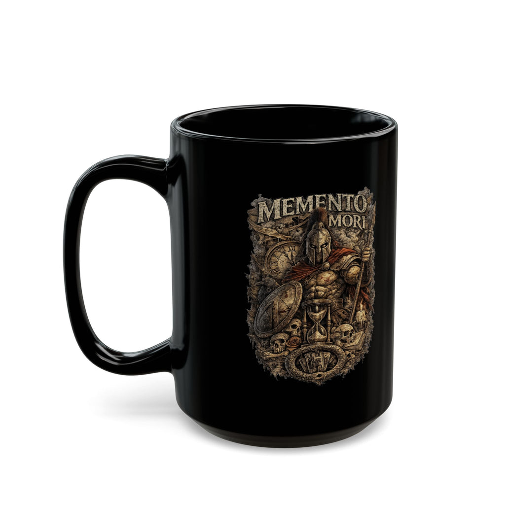 Memento Mori Black Mug — Spartan Helmet Coffee Cup (11oz & 15oz)