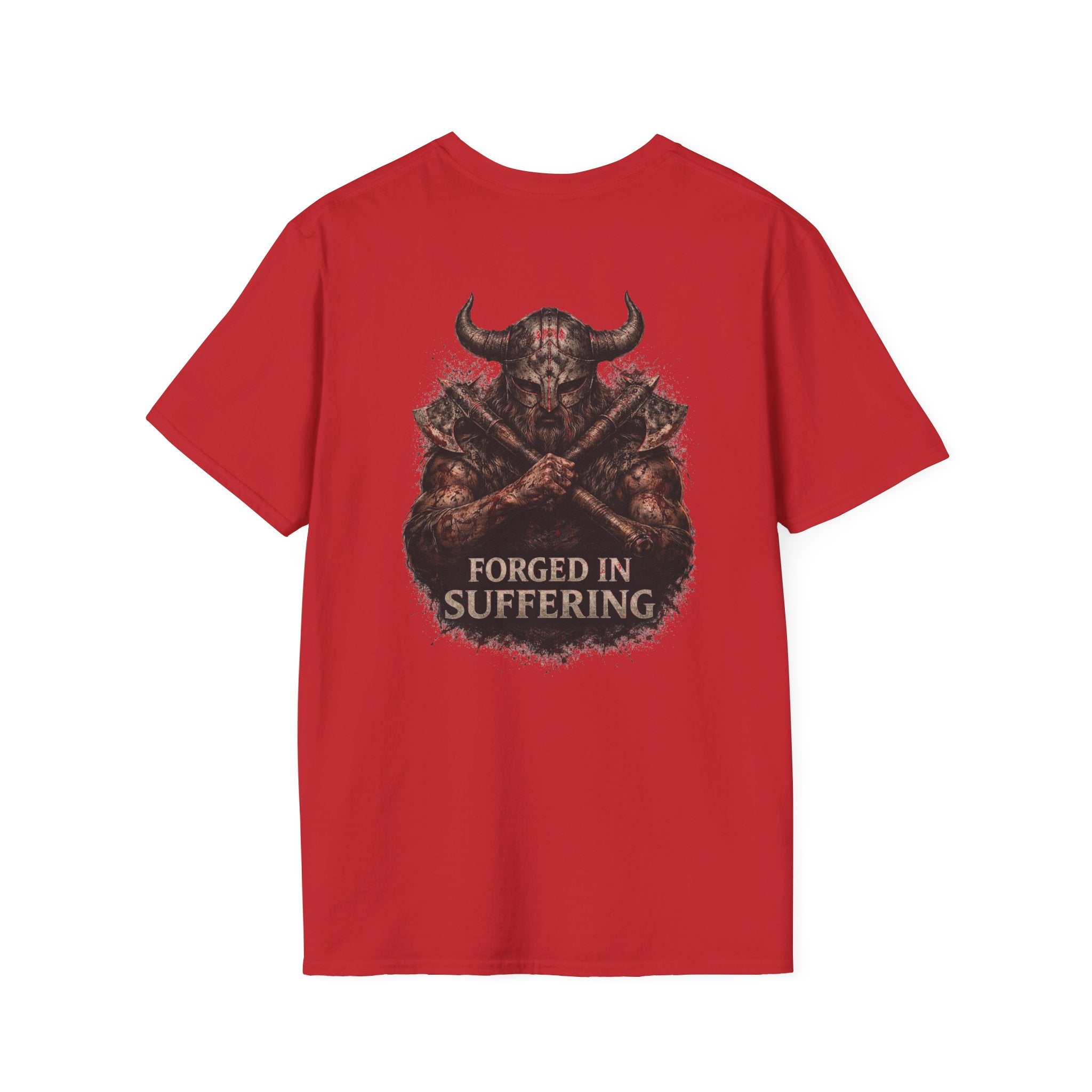 Forged In Suffering T-Shirt — 'Forged in Suffering' Nordic Viking Helmet Graphic Tee