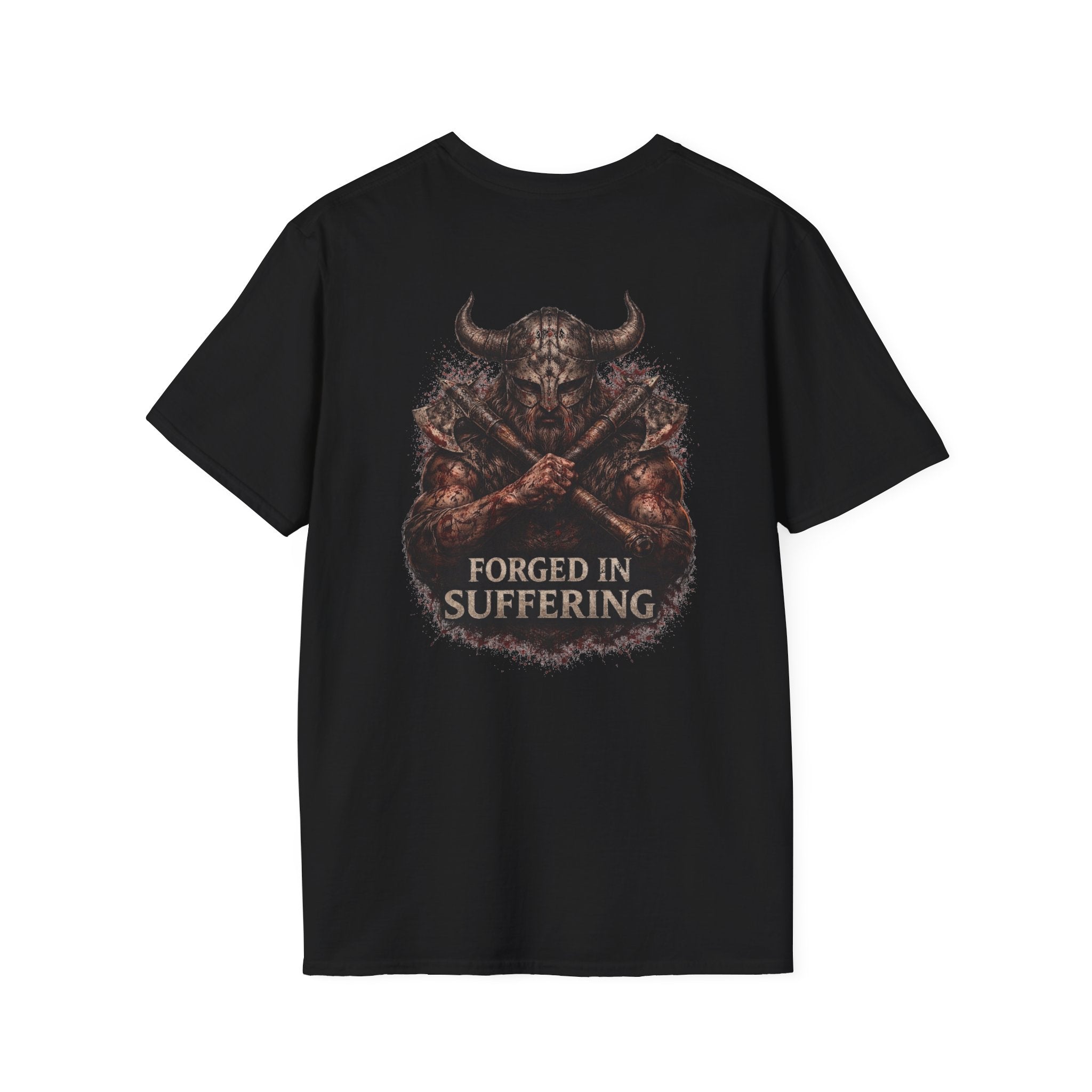 Forged In Suffering T-Shirt — 'Forged in Suffering' Nordic Viking Helmet Graphic Tee